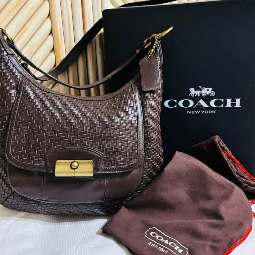 New Vintage COACH Kristin Woven Leather Hobo Bag E1269-19314 with Dust Bag